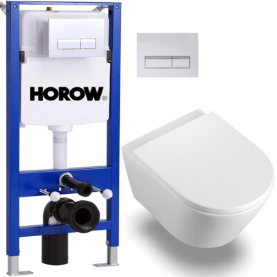 WC mit Spülkasten Komplettset, Spin Flush WC, Vorwandelement mit Drückerplatte