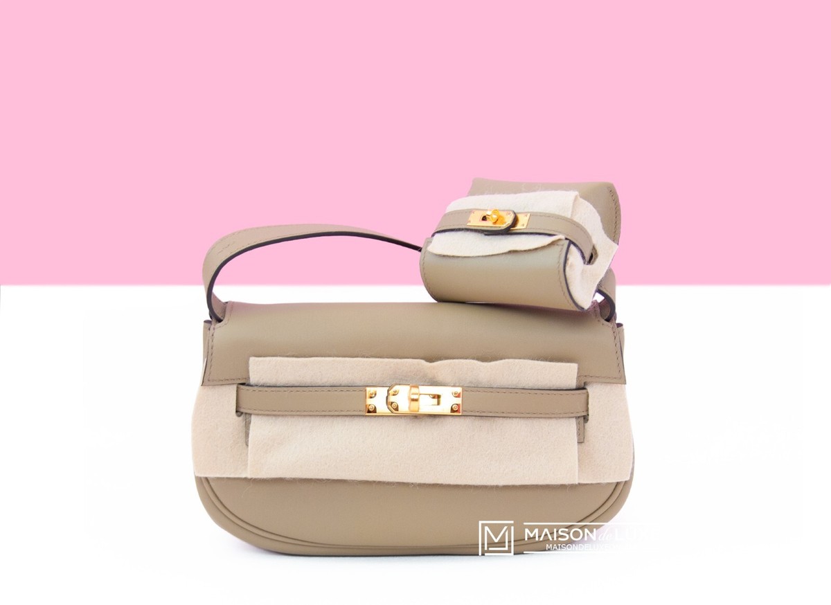 NEW HERMES BEIGE MARFA KELLY MOOVE BAG GRAY GHW GOLD HANDBAG TOTE