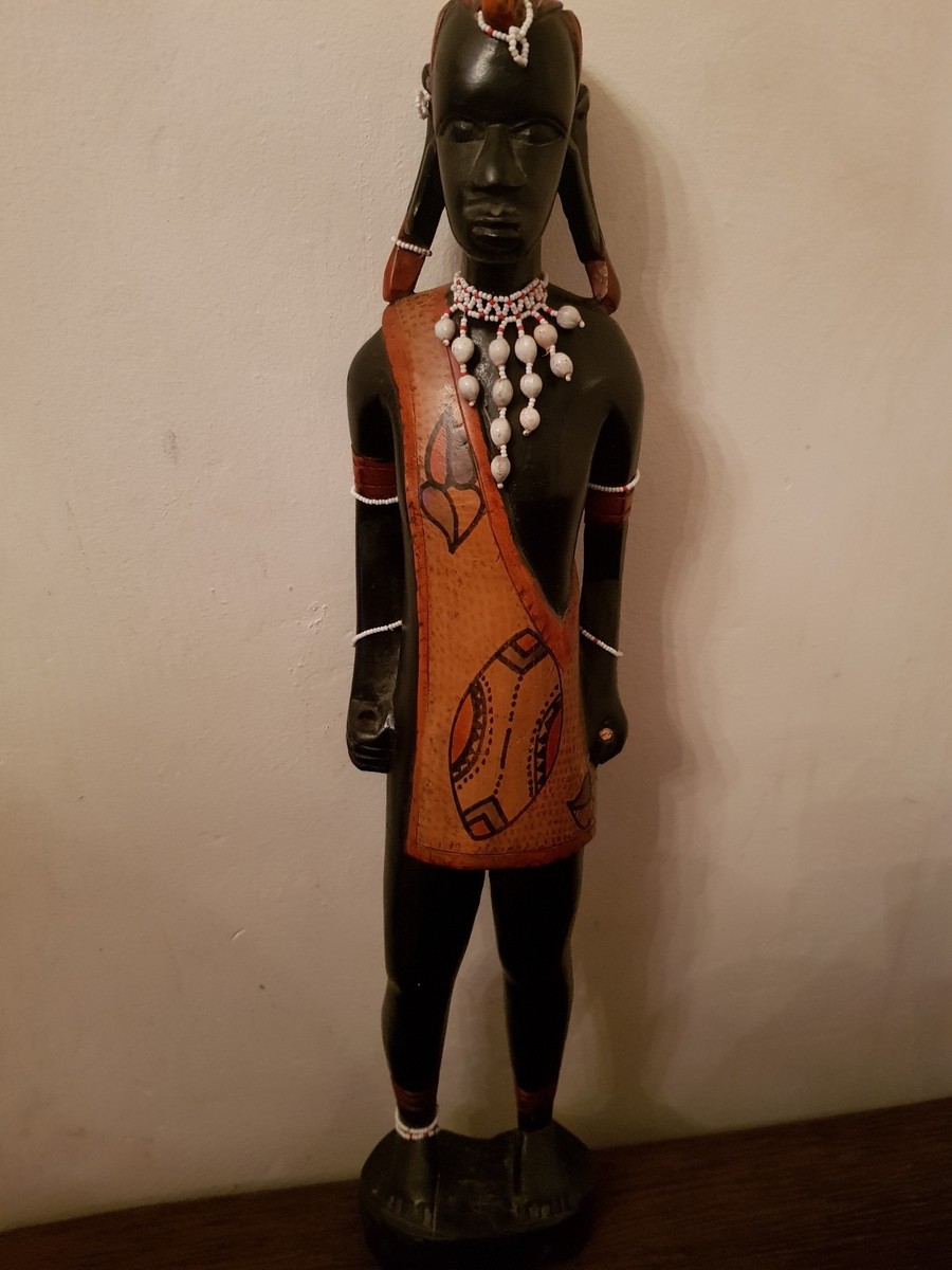 VINTAGE AFRICAN CARVED STATUE AFRICA TRIBAL ETHNIC LARGE WOODEN
