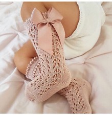 4 Pairs Children Girls Royal Style Bow Knee High Fishnet Socks Baby Toddler Kid