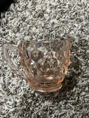Vintage creamer 'cube' pink depression glass by Jeannette 1930s
