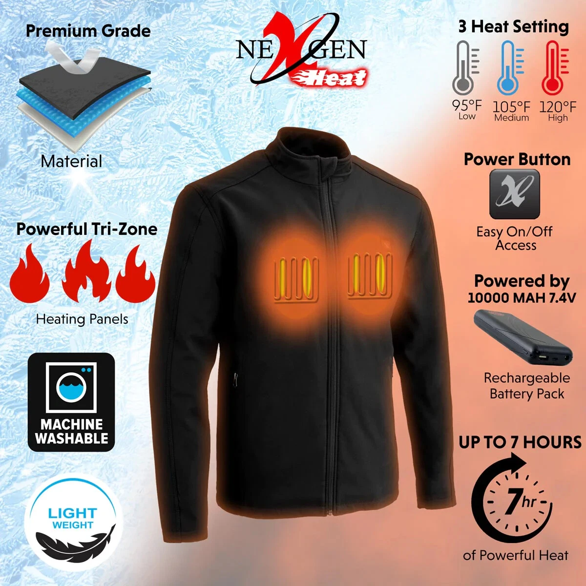 Nexgen Heat 1762 Men’s Heated Technology Black Soft Shell Jacket w/ Battery Kit
