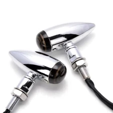 Motorcycle Chrome Turn Signals Indicators Micro Bullet Smoked Lens Custom Amber