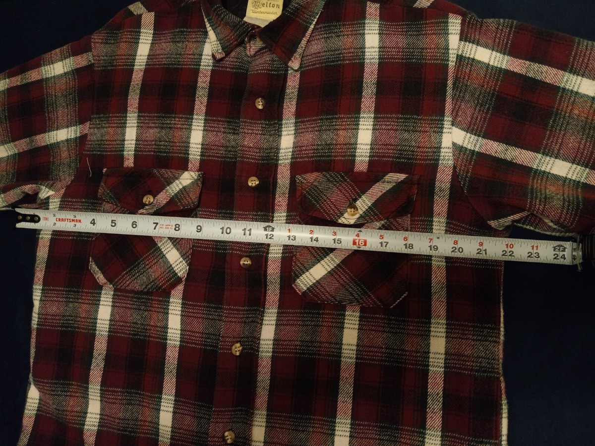 Vintage Melton Wintermaster Cotton Plaid Flannel Size Large Made