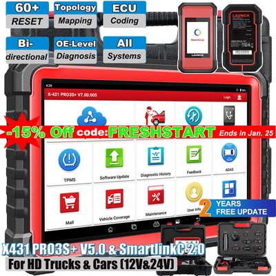2025 LAUNCH X431 PRO3S+ 5.0 V+ OBD2 Scanner Car Diagnostic Tool Key Programming
