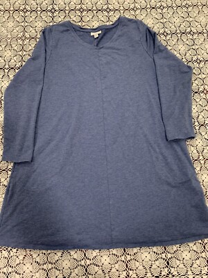 PURE JILL by J. JILL Tunic Blue Mini Dress Kangaroo Pocket 3/4 Sleeves L Petite