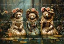 FAIRYTALE BEARS ART PRINT, Cottagecore Poster, Fantasy Decor, Grizzly Bear D715
