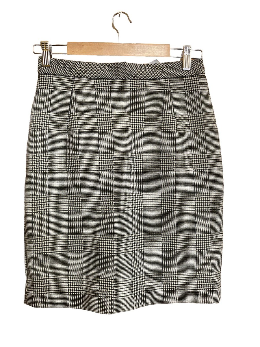 H&M Skirt Women's Size Tan Brown Black Houndstooth Pencil Short