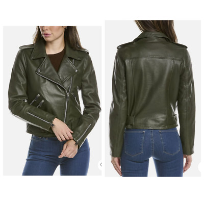 NEW $698 Walter Baker Womens Allison Lamb Leather Moto Jacket Grees Size XS