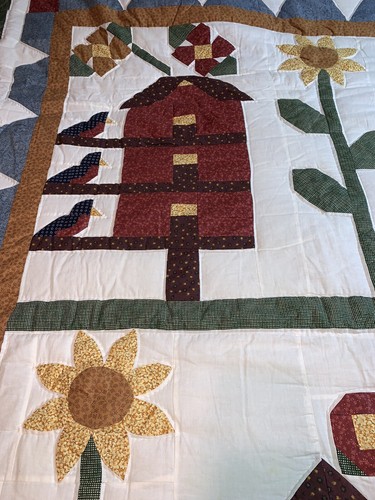 Quilt “A Birds Eye View” 65”x84” & 3 Shams Set Birds On Birdhouse Sunflower Q226 - Picture 5 of 11