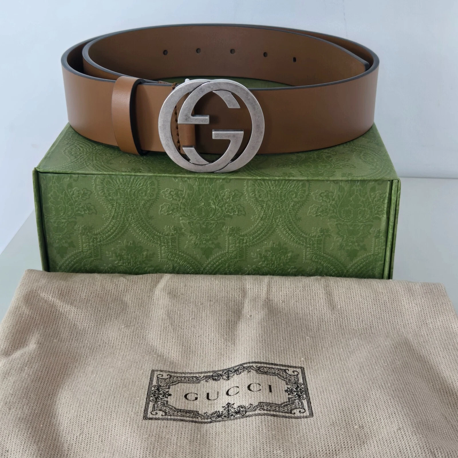 Gucci Interlocking GG Signature Leather Belt Size 95/38 BNIB
