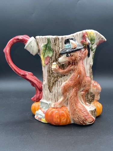 Fitz And Floyd 1995 Thanksgiving Harvest Pitcher With Fox Squirrel & Bunny - Picture 3 of 7