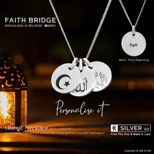 Silver Islamic Necklace✔️Personalised✔️Allah✔️Dua Hands✔️Star and Crescent✔Hamsa