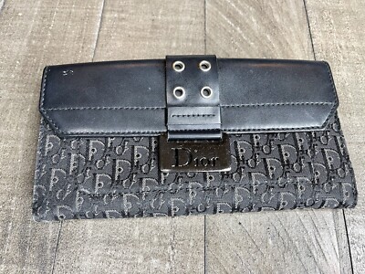 Christian Dior Wallet Authentic Black Leather Long Monogram Street