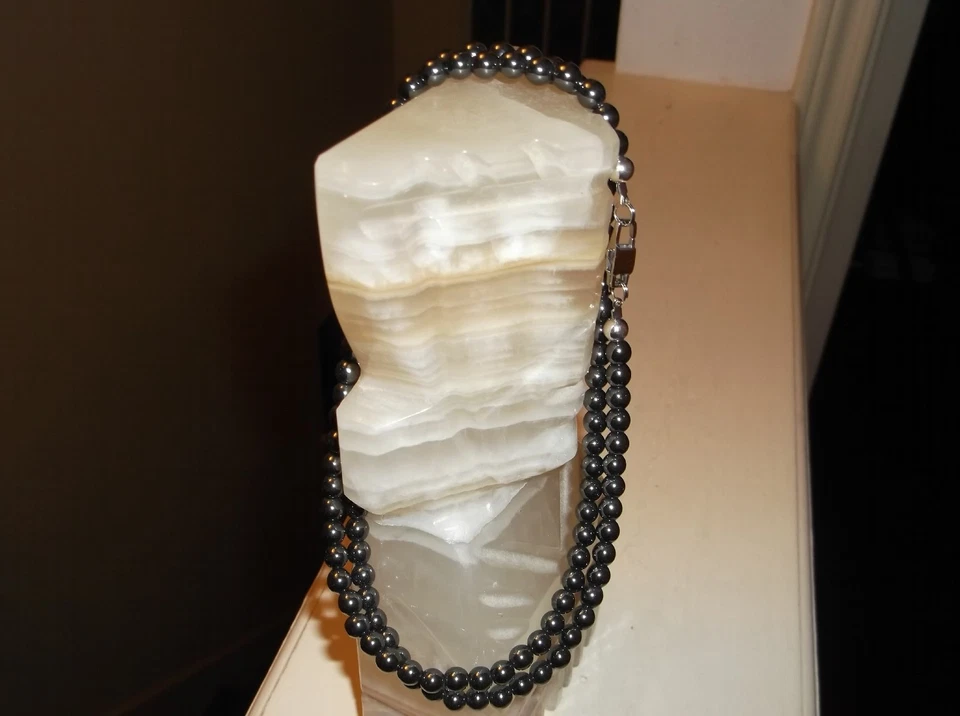 COLLAR DE CUENTAS DE HEMATITA DE 30" HECHO A MANO PARA HOMBRE. Foto 2 de 4