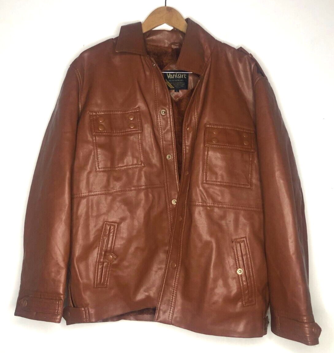 Vintage 1960s Vancort Mens Brown Lined Vinyl PVC Coat Jacket Sz L