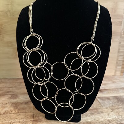 Statement Necklace Gold Tone Large Circle Link Chain 27.5  Adjustable Light Wt
