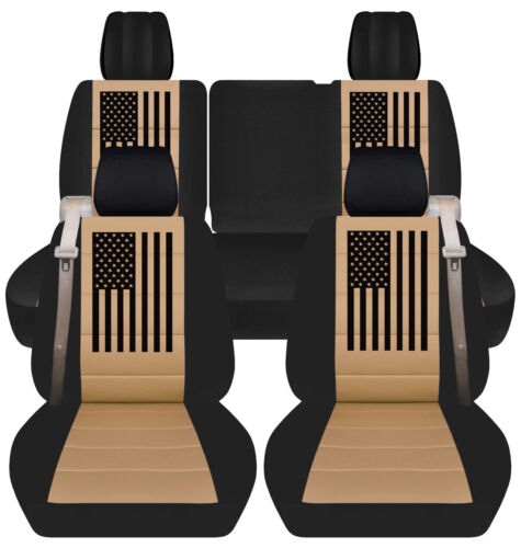 Cubiertas de asiento de auto SUV delanteras + traseras bronceadas negras con bandera de EE. UU. Se adapta a Chevy Trailblazer GMC - Imagen 7 de 7