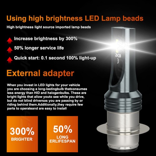 6000K BA20D H6 LED Bulb Hi/Low Light Motorcycle Moped ATV Headlight 12V White - Picture 2 of 11