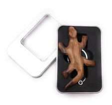 Wooden Reptilian Lizard Keychain In Gift Box