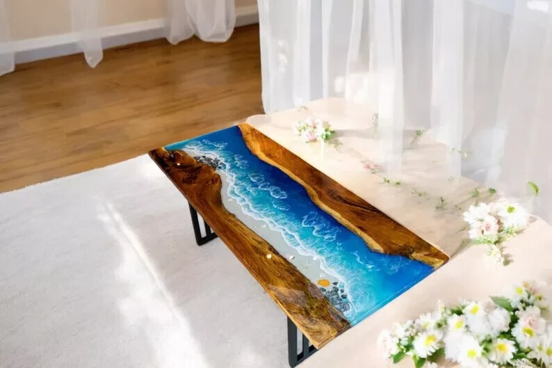 Custom Natural Wood Epoxy River Table – Handcrafted Unique Design-image
