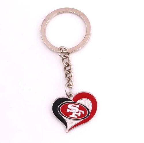 NFL Key Chain Heart Key Ring Swirl Chain Metal Football Keychain Snap Clasp - Picture 1 of 33