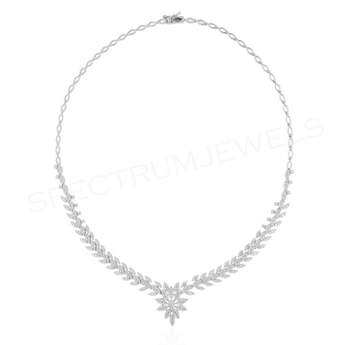 Lab Grown CVD Diamond Wedding Necklace Gift 14k White Solid Gold Jewelry 3.90 Ct - Picture 4 of 11