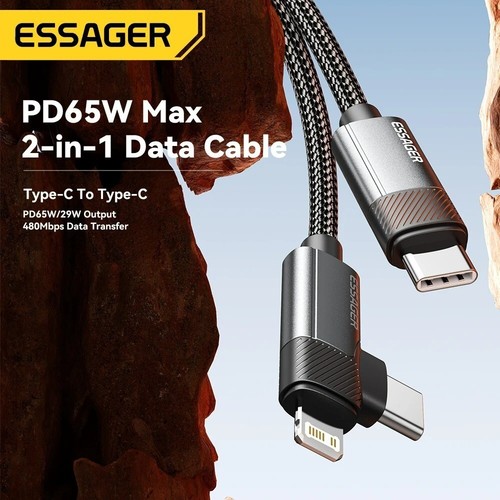 2 In 1 USB C To USB C & 8 Pin USB Cable PD 65W Dual Type C Charging Data Sync - Picture 6 of 7