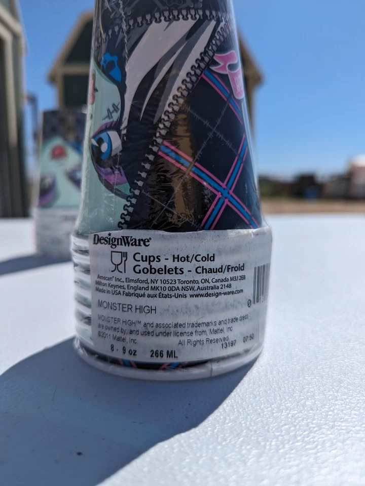 NOS 2011 Monster High Clawsome Party Birthday Cardboard Cups 8 Pk 9oz (X2)  - Image 2 of 4