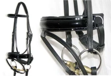 FSS Bridle PATENT Leather JET BLACK GLOSS Comfort Padded Poll Dressage Reins NEW