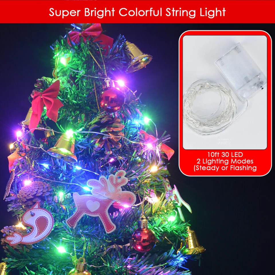 2ft Small Christmas Tree Mini Tabletop Artificial with Lights Decor DIY Ornament - Image 4 of 4