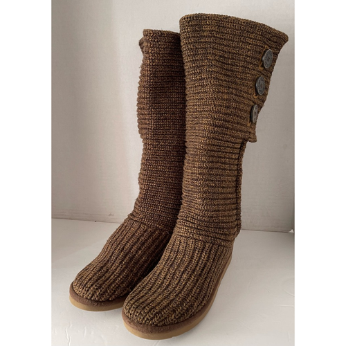 Stivali Ugg donna 8M Cardi maglia marrone al ginocchio 5819 bottoni pull on Australia - Foto 3 di 9