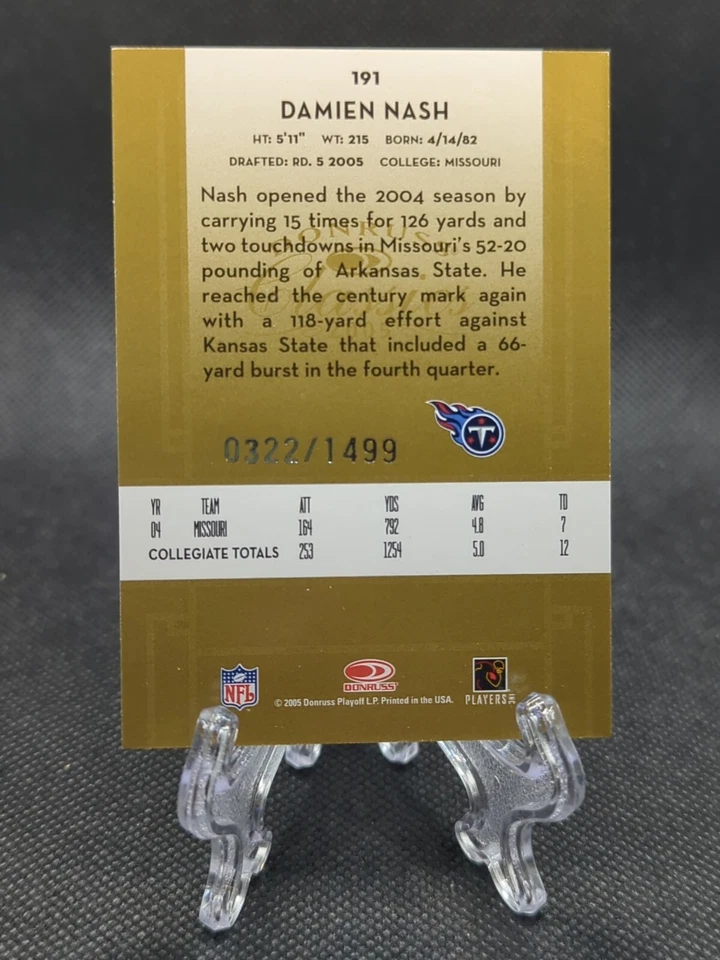 2005 Donruss Classics #/1499 Rookie Damien Nash Tennessee Titans Football Card - Image 2 of 2