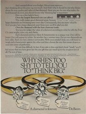 Vintage Print Ad De Beers - Why She's Too Shy To Tell You To Think Big May 1980