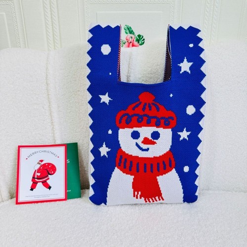 Snowman Handmade Knit Handbag Polyester Tote Bag New Knot Wrist Bag - Picture 7 of 12