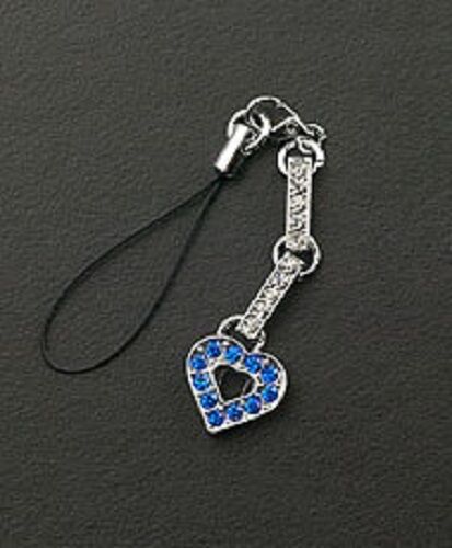 Cell Phone Charm Strap Heart Blue Crystal Dangle Silver Plated Mothers Day Gift - Afbeelding 1 van 8