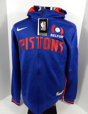 2022-23 Detroit Pistons Game Issued Blue Warm Up Hoodie Sweatshirt Nike M 86S