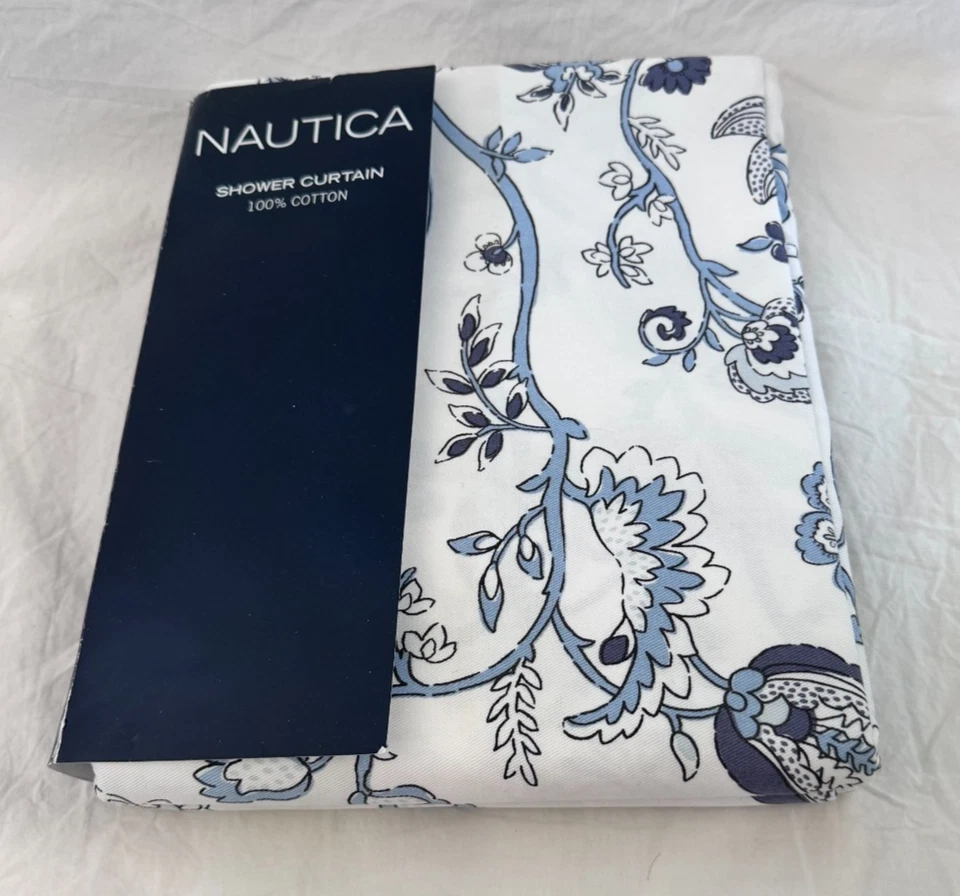 Cortina de ducha Nautica Crosslake 100 % algodón 72" x 72" nueva en paquete Foto 4 de 4