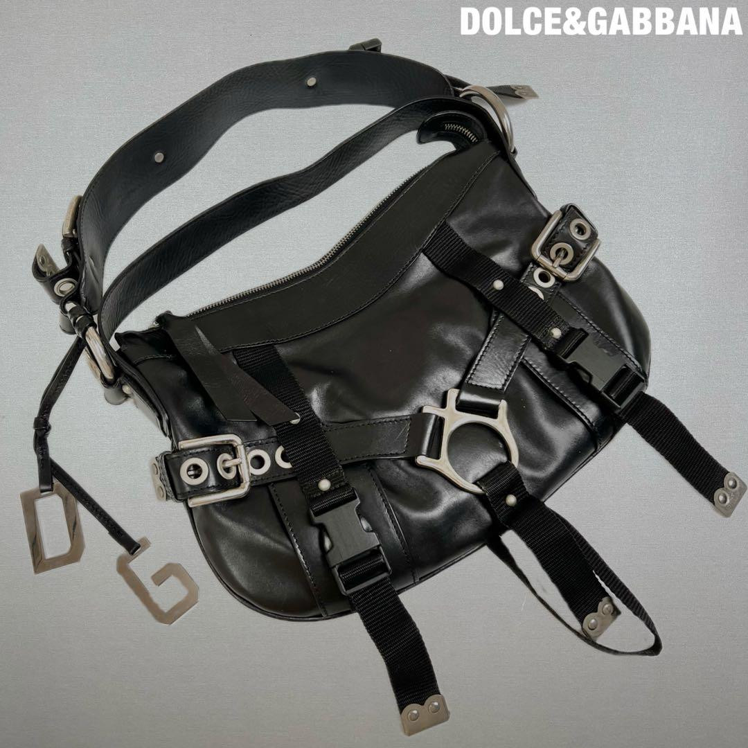 DOLCE&GABBANA レオパードDGチャームショルダーストラップ DOLCE & GABBANA Harness Shoulder bag Black Leopard Belt Logo