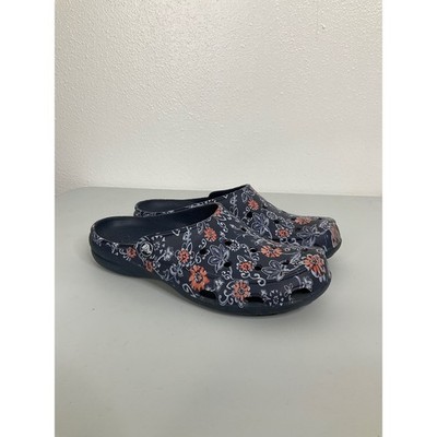 Crocs Freesail Clogs Womens 9 Navy Blue Floral Paisley Slip On Mules Shoes