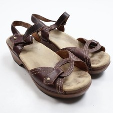Dansko Brown Leather Buckle Chunky Wedge Heel Comfy Sara Sandals Size 38 7.5-8