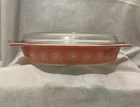 Vintage Pyrex Pink Daisy Oval Divided Dish Original Clear Glass Lid 1-1/2 qt