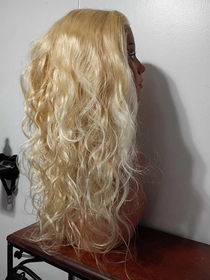613 Blonde Long Handsewn Human Hair Lace Front Wig - Image 2 of 4