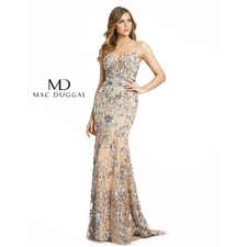 Women's Mac Duggal Floral Embroidered Gown Size 14 Beige