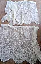 2 Pieces Vintage Cream Lace Frill Net Floral Cafe Curtain 1.2mt x Drop 83cm 