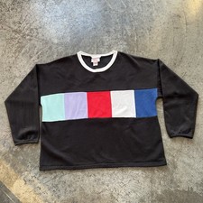 Vintage 90s USA Colorblock Fleece Sweatshirt Black Large Made in USA Retro