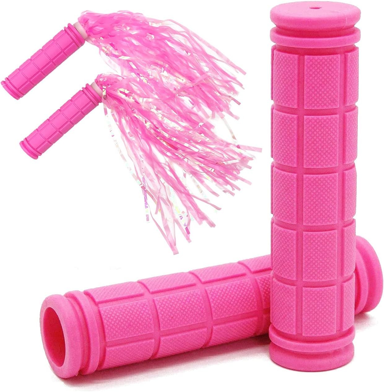 Bike Handle Grips with Tassel Streamers for Girls Boys Pink 