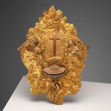 Acquasantiera Antica Bronzo Dorato Italia Inizio XX Secolo Originale