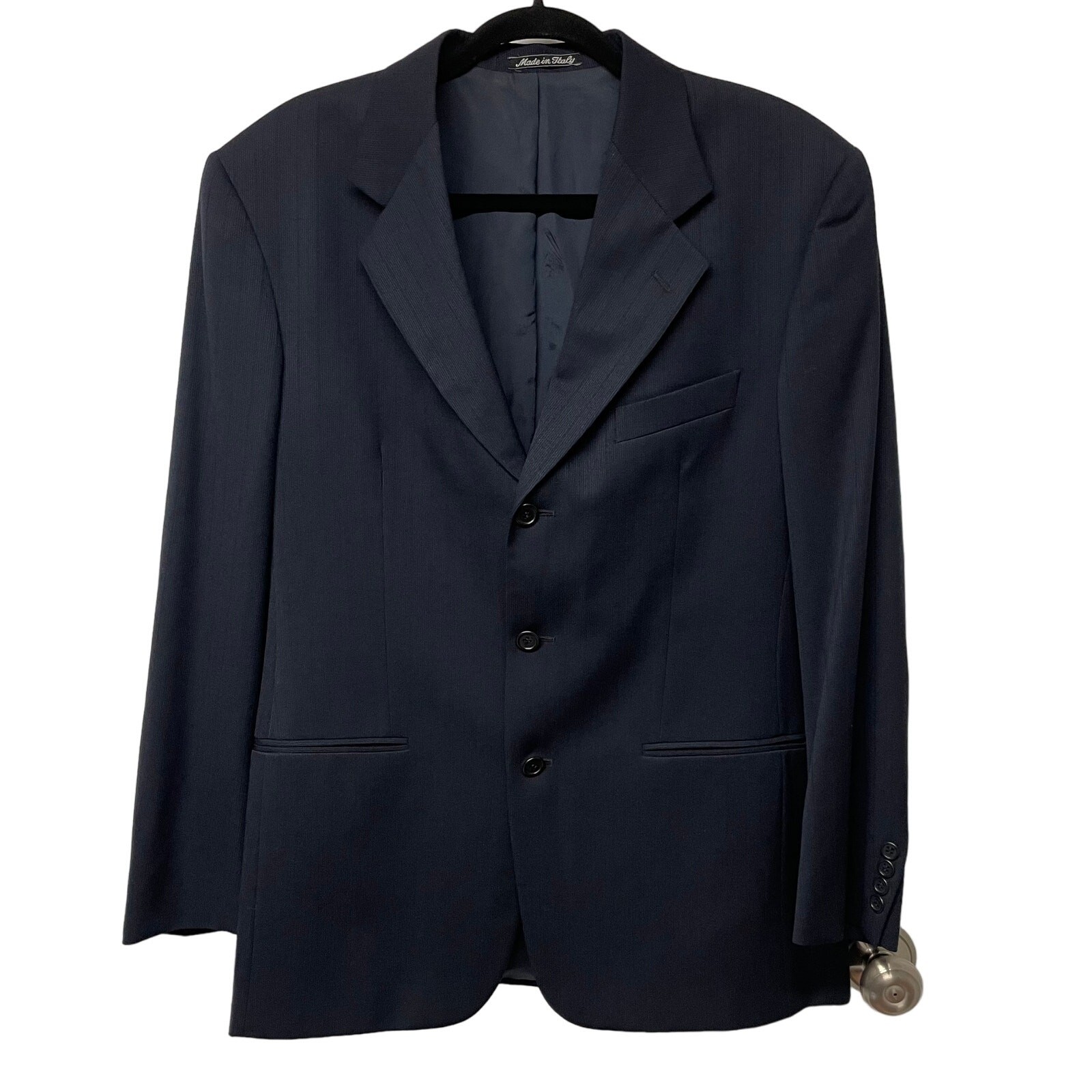 Valentino Uomo Italian Black Pinstripe Wool Suit Jacket Blazer 3 Button Size 39R