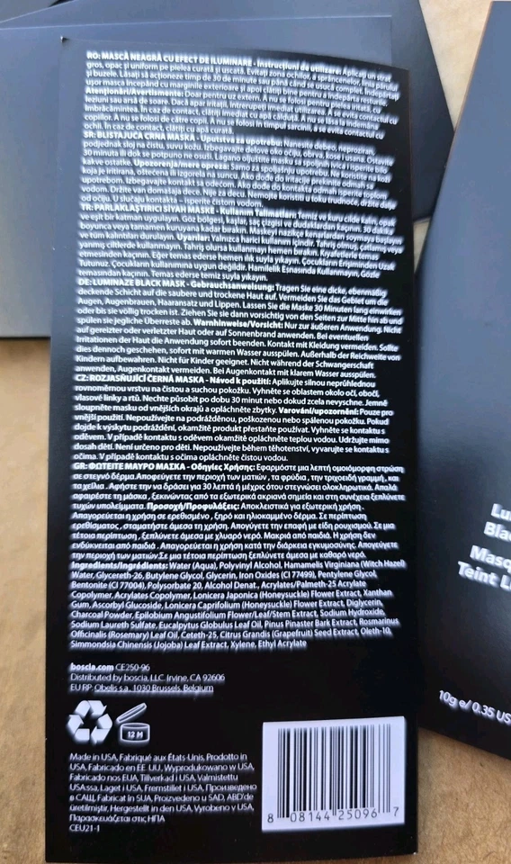 Lote de 25 - Máscara de Carbón Negro Luminizante Boscia TAMAÑO DE MUESTRA 0.35oz cada una - NUEVA  Foto 4 de 4